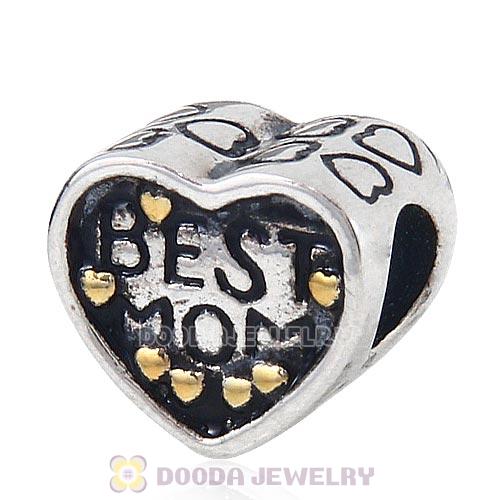 Sterling Silver Gold Plated Love BEST MOM Heart Beads European Style