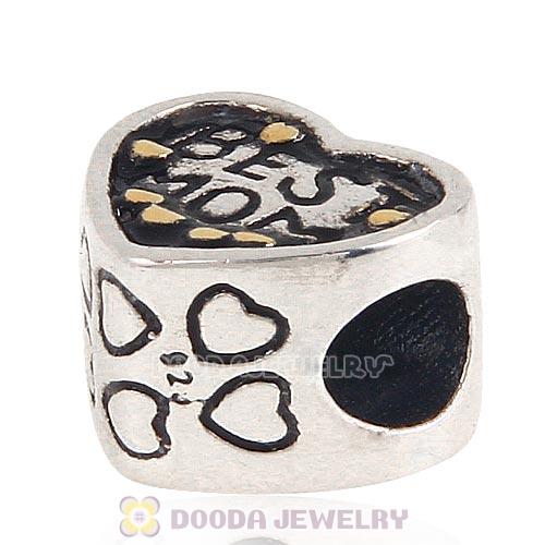Sterling Silver Gold Plated Love BEST MOM Heart Beads European Style