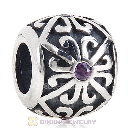 Antique Sterling Silver European Beads with Purple CZ Stone