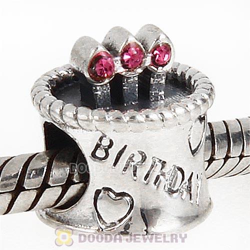 Sterling Silver Birthday Cake Charm Beads with Rose Austrian Crystal Wholesale