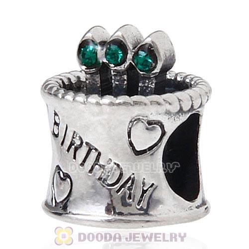 Sterling Silver Birthday Cake Charm Beads with Emerald Austrian Crystal Wholesale