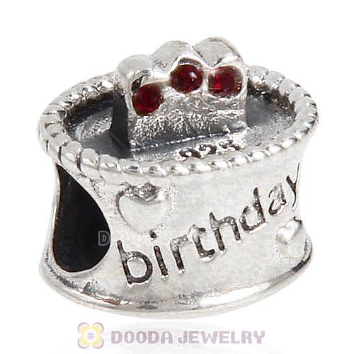 Sterling Silver Birthday Cake Charm Beads with Siam Austrian Crystal Wholesale