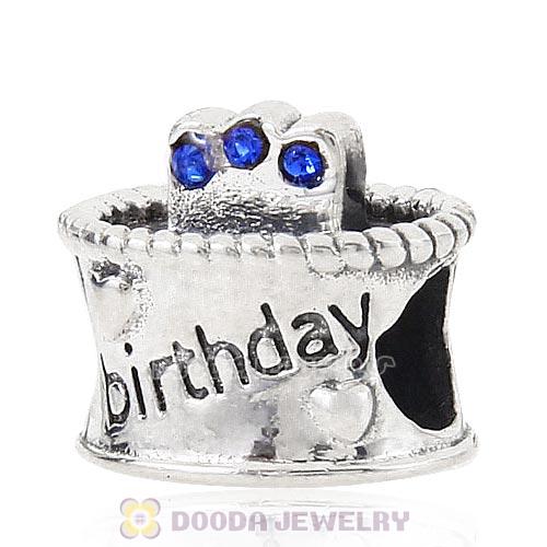 Sterling Silver Birthday Cake Charm Beads with Sapphire Austrian Crystal Wholesale