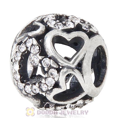 Sterling Silver love Hearts Charm with Clear Heart Austrian Crystal