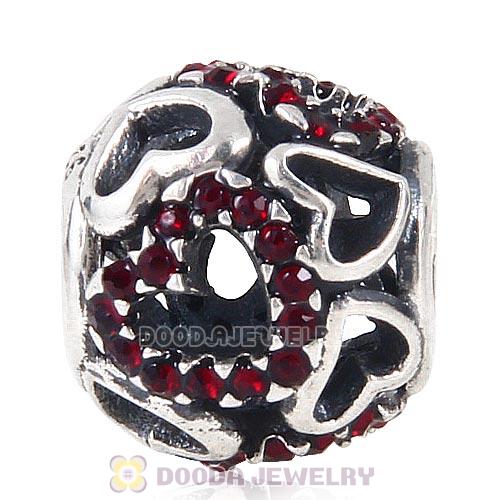 Sterling Silver love Hearts Charm with Siam Heart Austrian Crystal