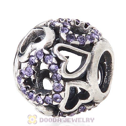 Sterling Silver love Hearts Charm with Tanzanite Heart Austrian Crystal