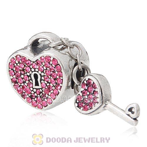 Sterling Silver Locks of Love Charm with Rose Austrian Crystal