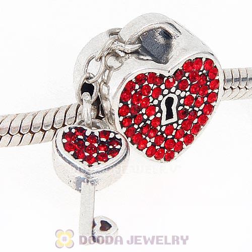 Sterling Silver Locks of Love Charm with Light Siam Austrian Crystal