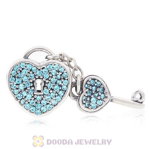 Sterling Silver Locks of Love Charm with Aquamarine Austrian Crystal