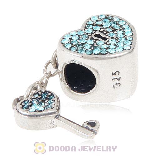 Sterling Silver Locks of Love Charm with Aquamarine Austrian Crystal