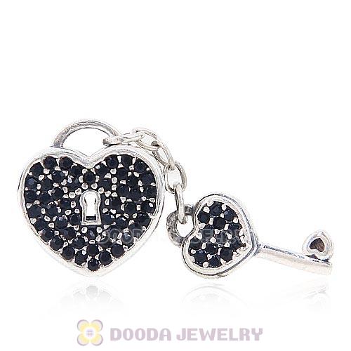Sterling Silver Locks of Love Charm with Jet Austrian Crystal