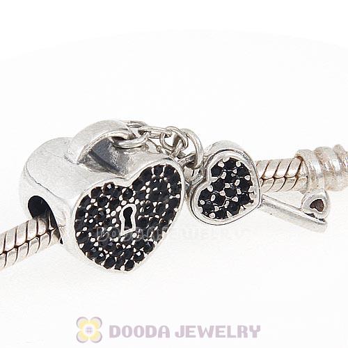 Sterling Silver Locks of Love Charm with Jet Austrian Crystal