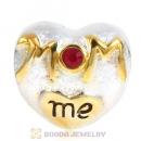 Sterling Silver Gold Plated MOM Love me Heart Beads with Siam Austrian Crystal