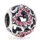 Sterling Silver love Hearts Charm with Light Rose Heart Austrian Crystal