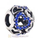 Sterling Silver love Hearts Charm with Sapphire Heart Austrian Crystal