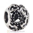 Sterling Silver love Hearts Charm with Jet Heart Austrian Crystal