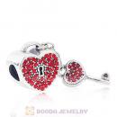 Sterling Silver Locks of Love Charm with Light Siam Austrian Crystal