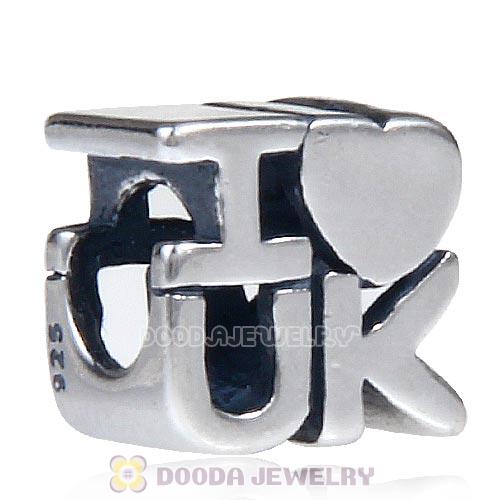 European Style Antique Sterling Silver I love UK Charm Beads Wholesale