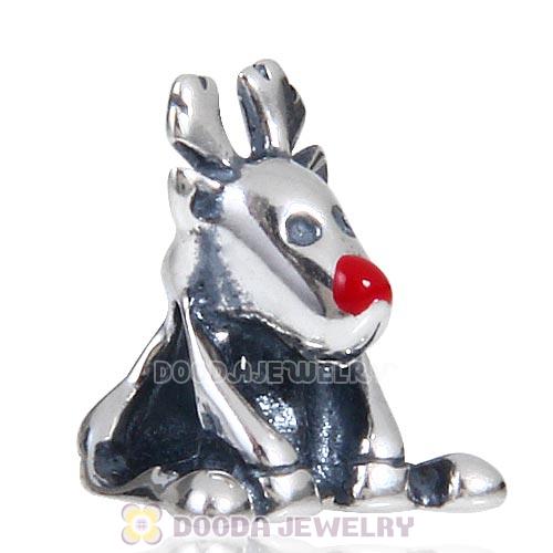 925 Sterling Silver Enamel Christmas Rudolph Reindeer Deer Red Nose Bead