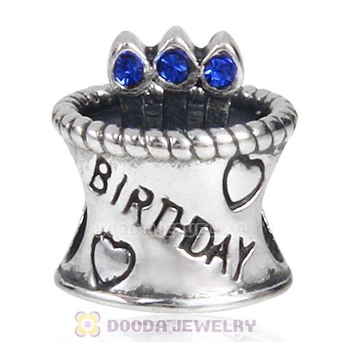 Sterling Silver Birthday Cake Charm Beads with Sapphire Austrian Crystal Wholesale