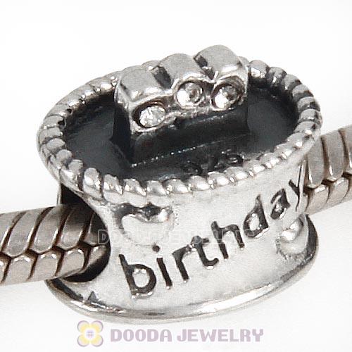 Sterling Silver Birthday Cake Charm Beads with Clear Austrian Crystal Wholesale