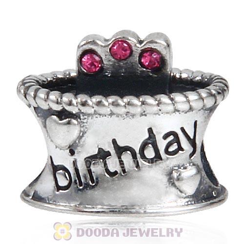 Sterling Silver Birthday Cake Charm Beads with Rose Austrian Crystal Wholesale