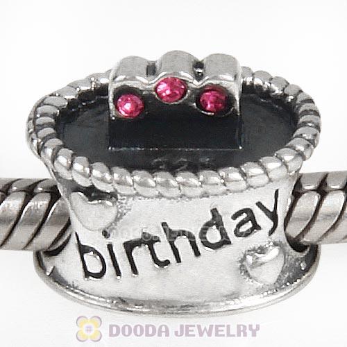 Sterling Silver Birthday Cake Charm Beads with Rose Austrian Crystal Wholesale