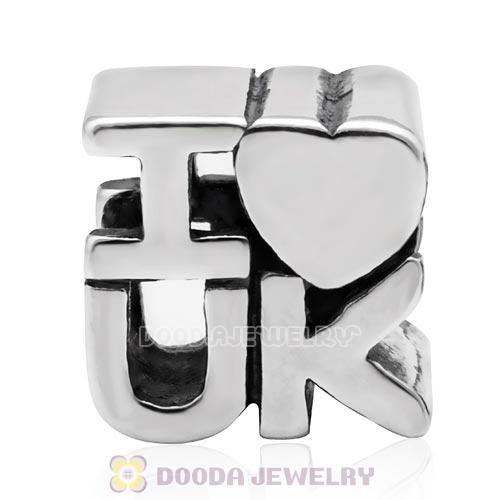 European Style Antique Sterling Silver I love UK Charm Beads Wholesale