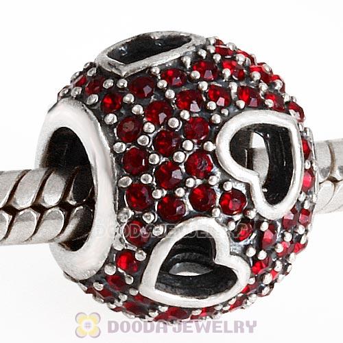 Sterling Silver Tumbling Hearts Charm with Siam Austrian Crystal