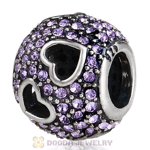 Sterling Silver Tumbling Hearts Charm with Violet Austrian Crystal