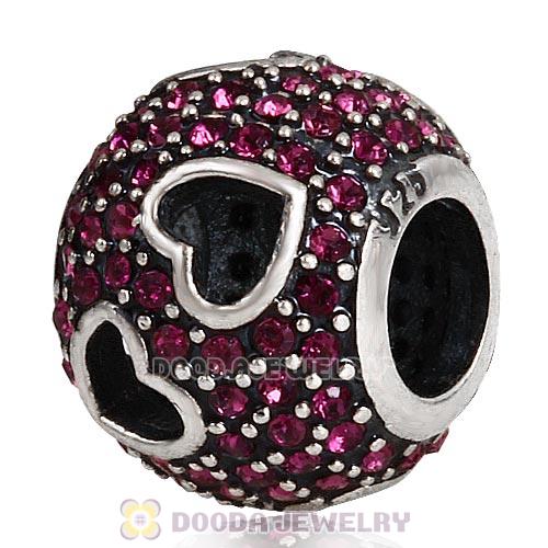 Sterling Silver Tumbling Hearts Charm with Sparkling Amethyst Austrian Crystal