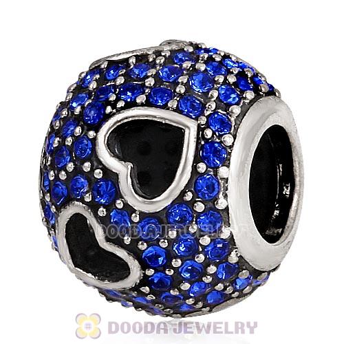 Sterling Silver Tumbling Hearts Charm with Sparkling Sapphire Austrian Crystal