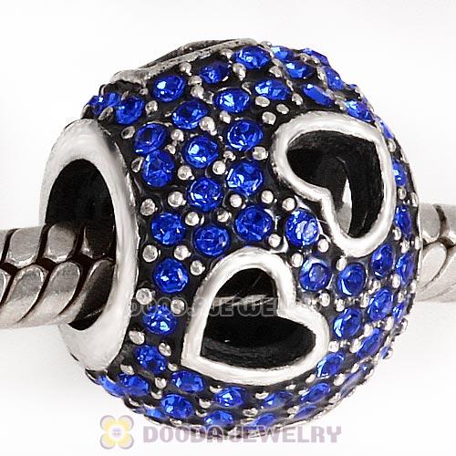 Sterling Silver Tumbling Hearts Charm with Sparkling Sapphire Austrian Crystal