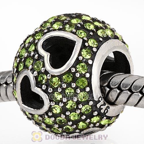 Sterling Silver Tumbling Hearts Charm with Peridot Austrian Crystal