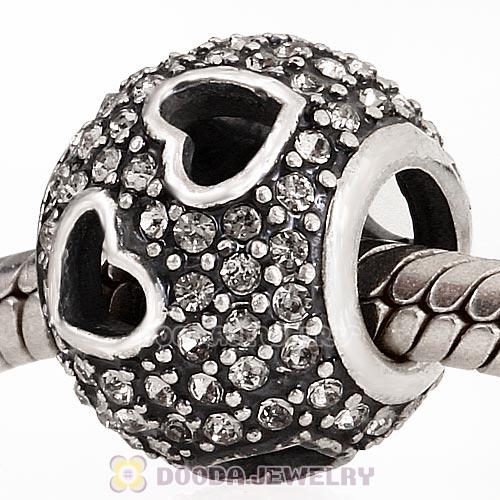 Sterling Silver Tumbling Hearts Charm with Black Diamond Austrian Crystal