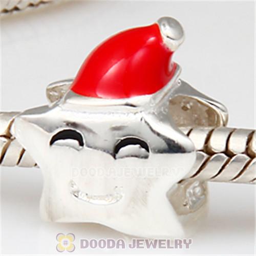 European Style Christmas Lucky Star Charm Beads Enamel Red Christmas Hats