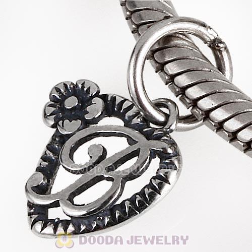 New Style Authentic Sterling Silver Heart Dangle Letter B Beads