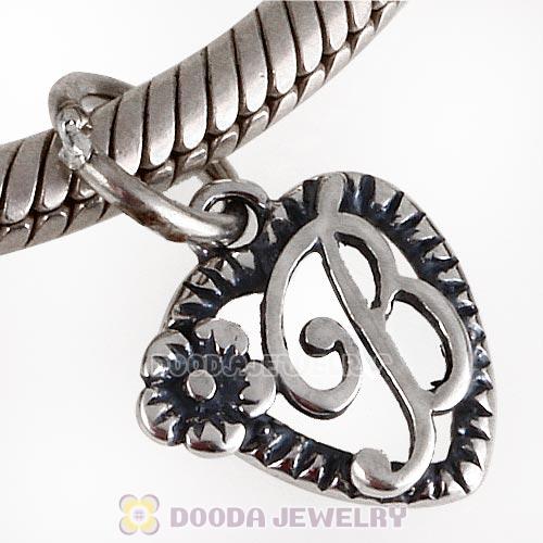 New Style Authentic Sterling Silver Heart Dangle Letter B Beads