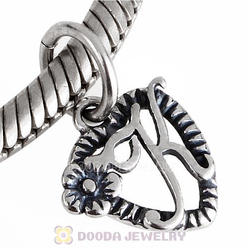 New Style Authentic Sterling Silver Heart Dangle Letter K Beads