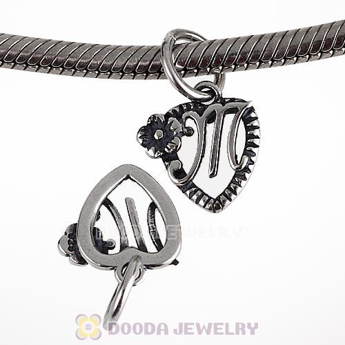 New Style Authentic Sterling Silver Heart Dangle Letter M Beads