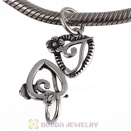 New Style Authentic Sterling Silver Heart Dangle Letter T Beads