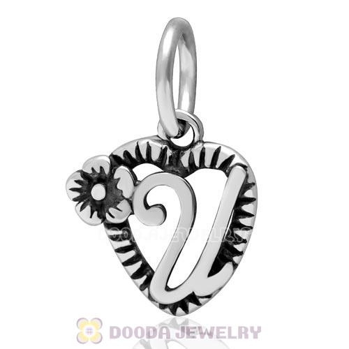 New Style Authentic Sterling Silver Heart Dangle Letter U Beads