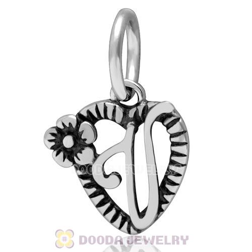 New Style Authentic Sterling Silver Heart Dangle Letter V Beads
