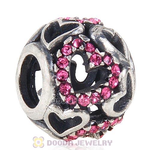 Sterling Silver love Hearts Charm with Rose Heart Austrian Crystal