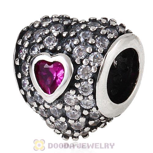 S925 Sterling Silver In My Heart Charm Bead with Fuchsia Stone
