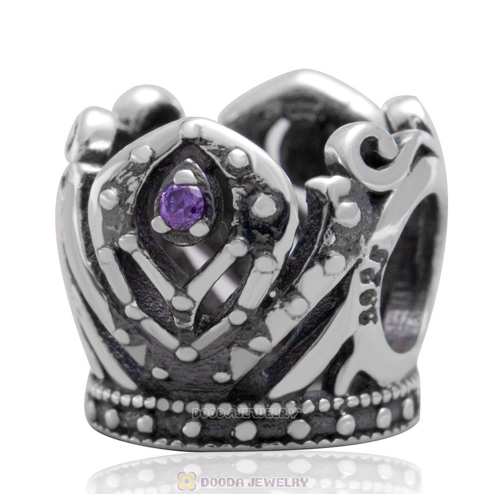 Antique Sterling Silver Frozen Anna Crown Bead with Sparkling CZ