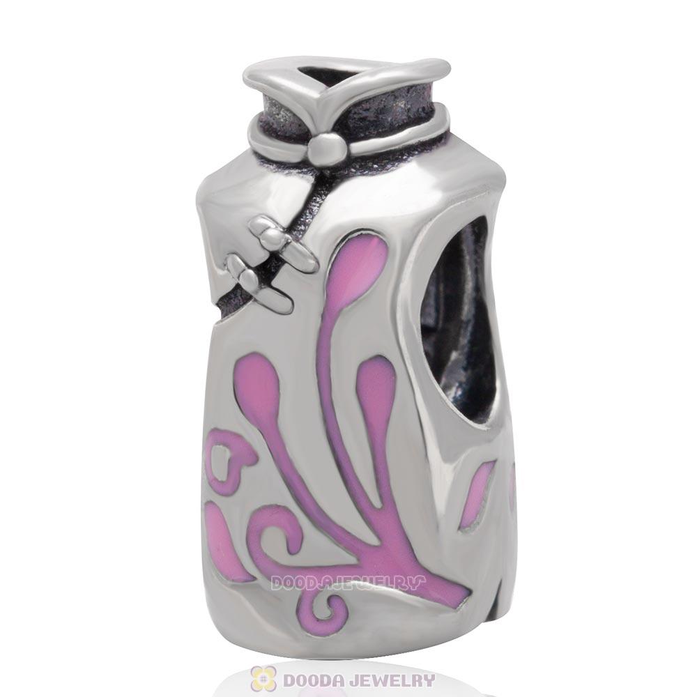 Chinese Dress 925 Sterling Silver Pink Enamel Bead