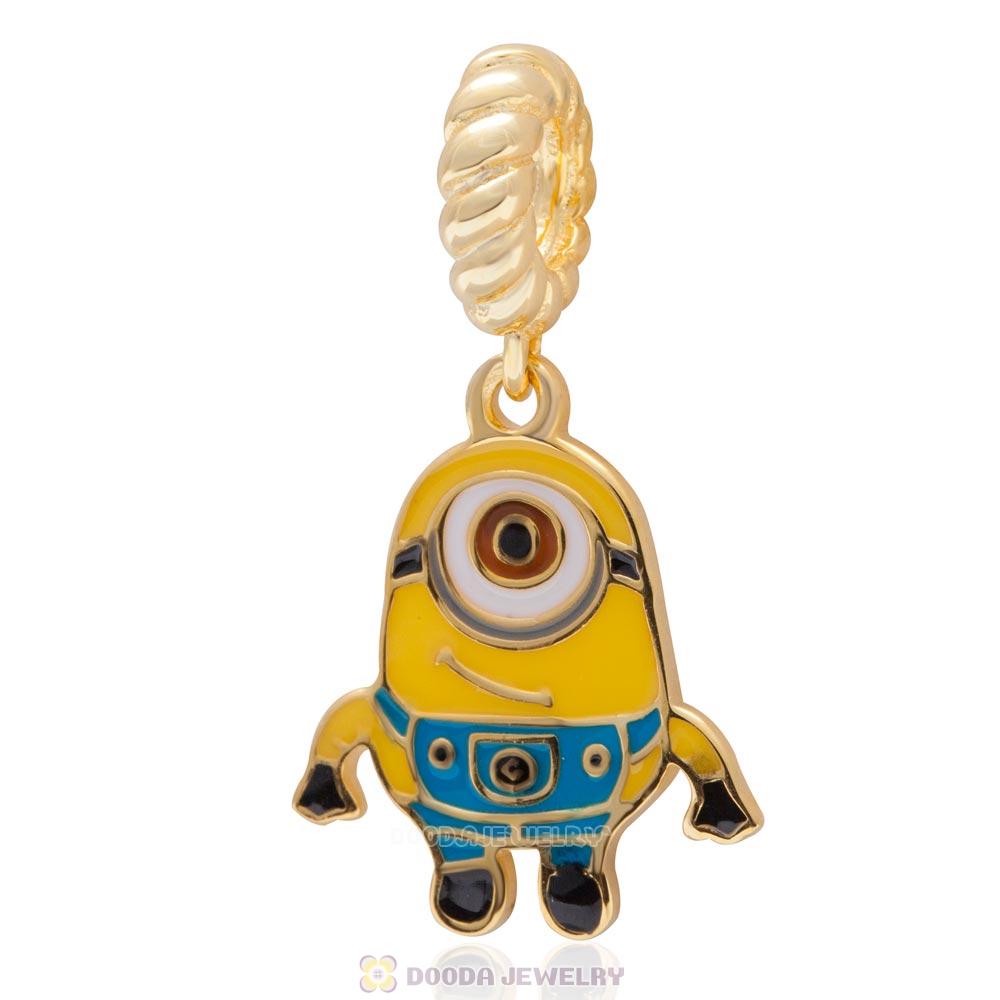 Popular TV Character One-eye Pegman Gold Plated Sterling Silver Dangle Bead