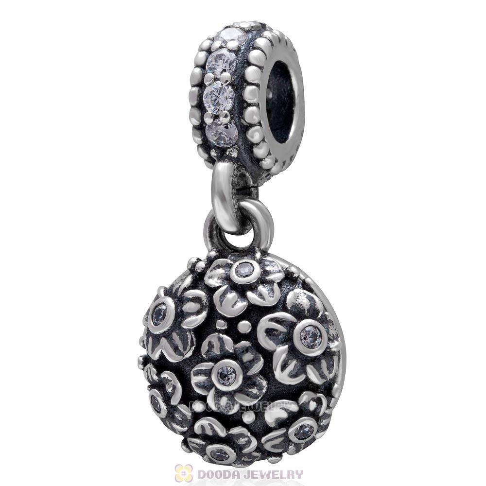 Antique 925 Sterling Silver Sweet Mother Hanging Charm with Clear CZ