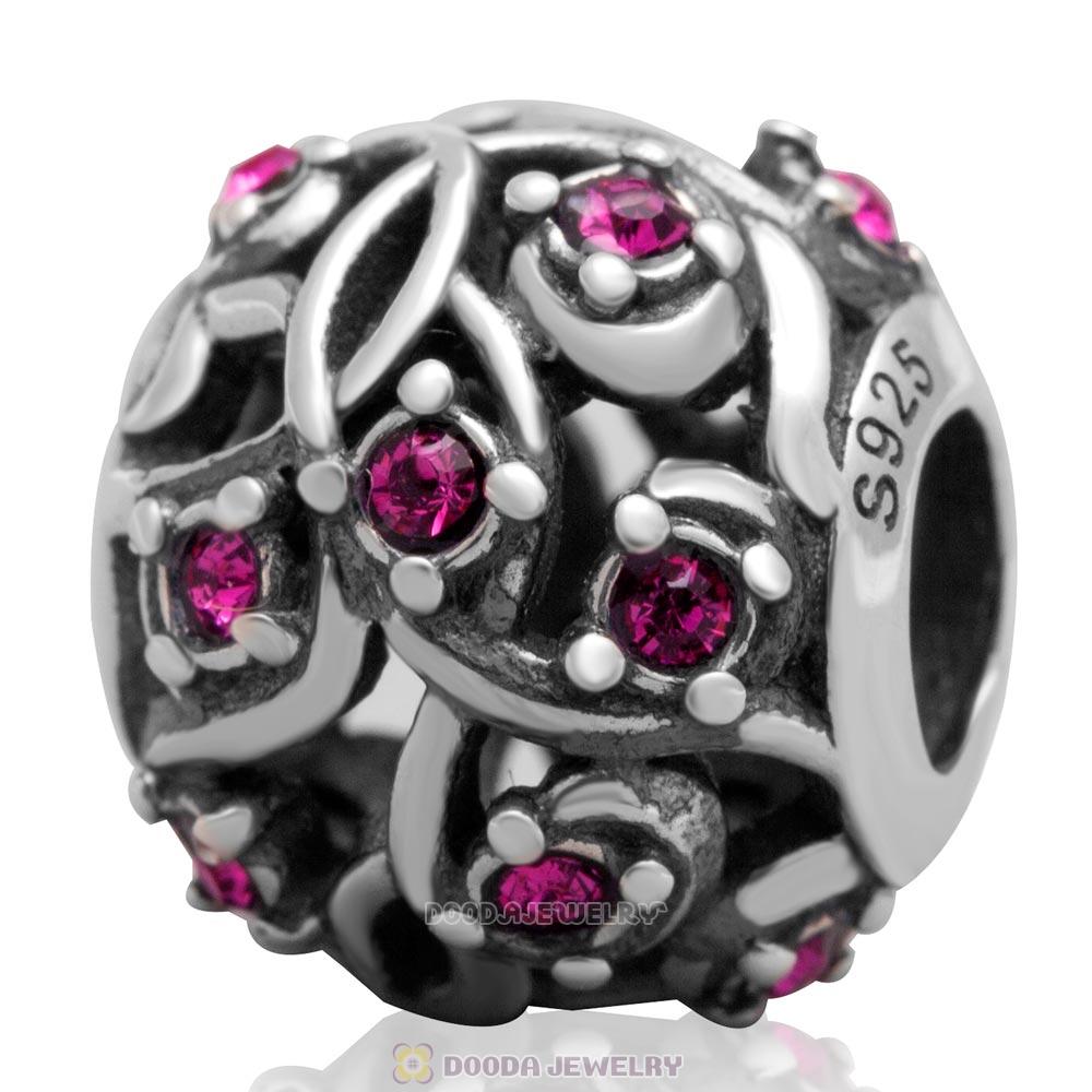 European Style Sterling Silver Fuchsia Austrian Crystal Bead 